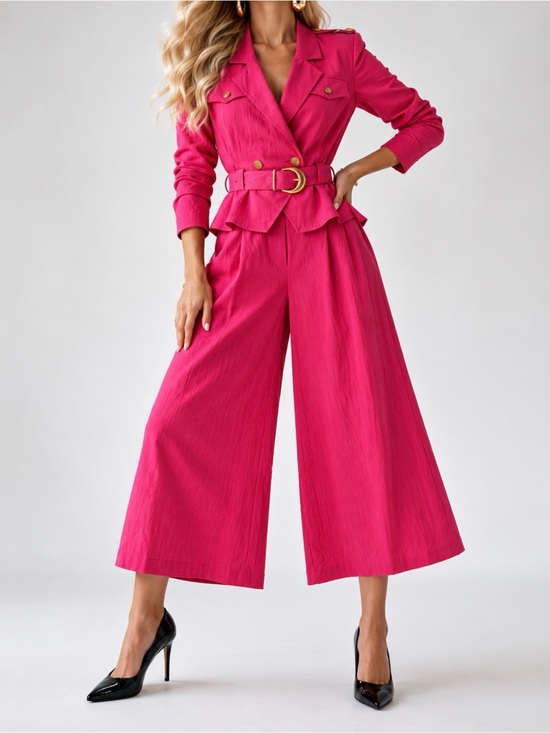 Vintage Pants - Vintage 80’s Hot Pink Wide-Leg Jumpsuit with Belt